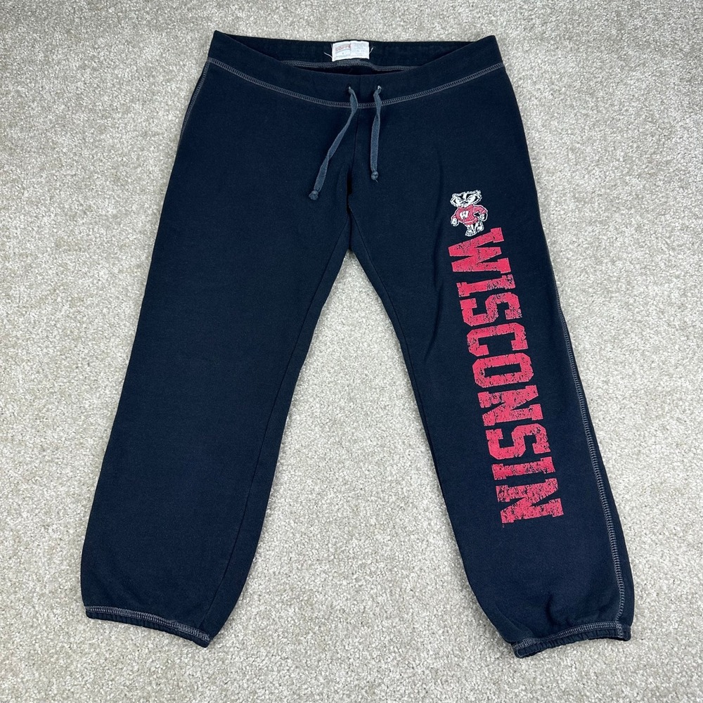 Soffe University of Wisconsin Badgers Sweatpants Small Black Cotton Blend Y2K